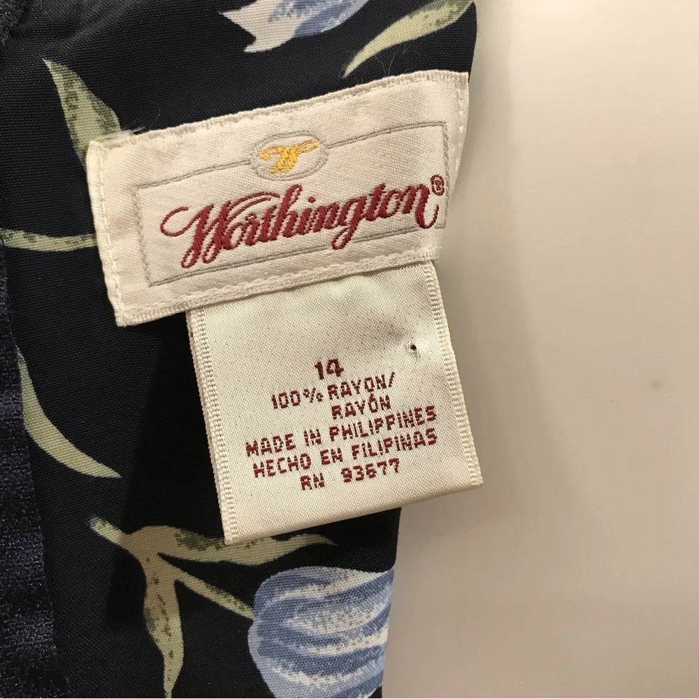 Vintage 90s Worthington Floral Dress NEW Size 14 Navy Blue Tulips Short Sleeve - Picture 5 of 15